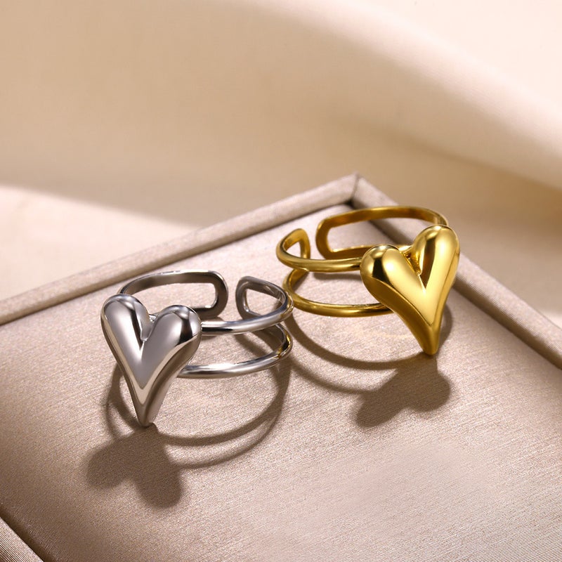 New Heart-Shaped Stainless Steel Ladies Ring Geometric Hollow Star Ring Plated 18K Gold Opening Ring - Image 3